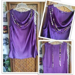 3/$15 Silky Cowl-Neck Tie Back Shell Tank Blouse - Purple, Size S